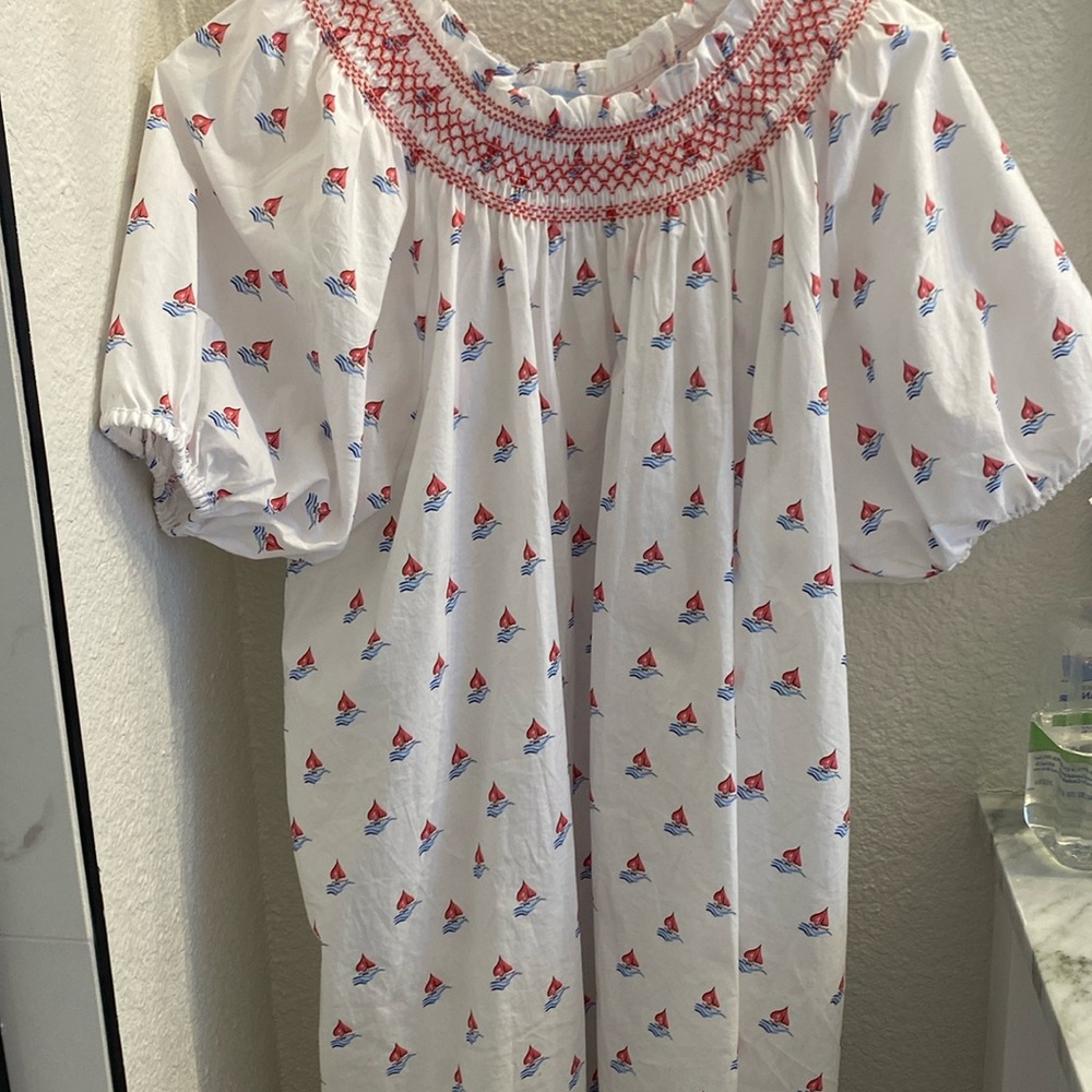 Hill house Xs red and blue boats, smocked dress
